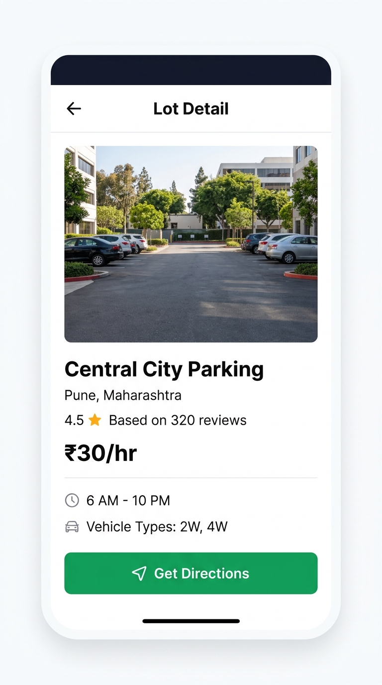 ParkPlz App — Lot Detail view with rates